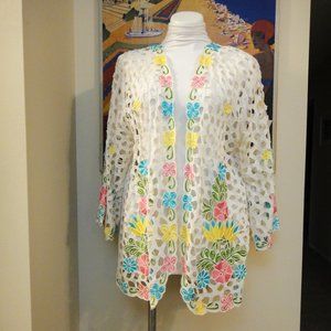 International Apparel Mart Floral Jacket Beach Cover Up White 1X